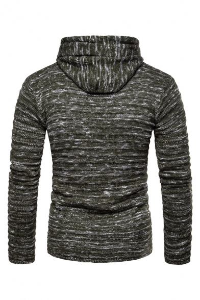 Mens New Fashion Plain Long Sleeve Zip Up Slim Fit Striped Marbled Knitted Hooded Cardigan Hoodie