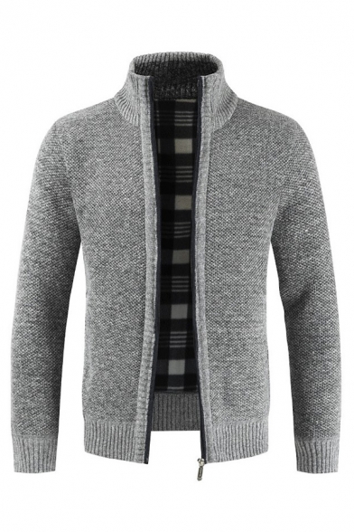 YYG Mens Stand Collar Zip Front Casual Cardigan Sweatshirt Solid Color Jacket Coat 