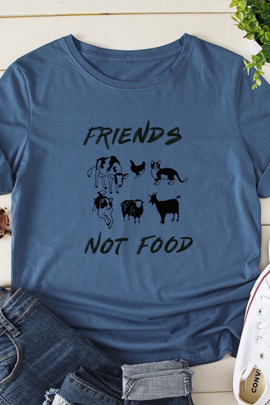 Simple Letter FRIENDS NOT FOOD Printed Short Sleeve Crew Neck Loose Graphic T-Shirt