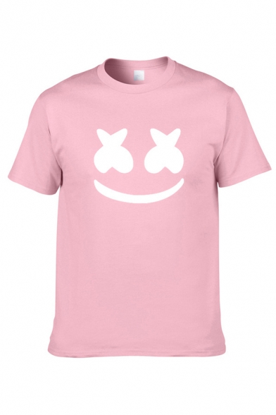 Smile Face Printed Basic Short Sleeve Cotton T-Shirt