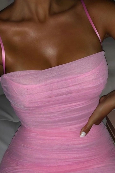 Womens Sexy Plain Ruched Detail Side Split Maxi Bandage Slip Dress