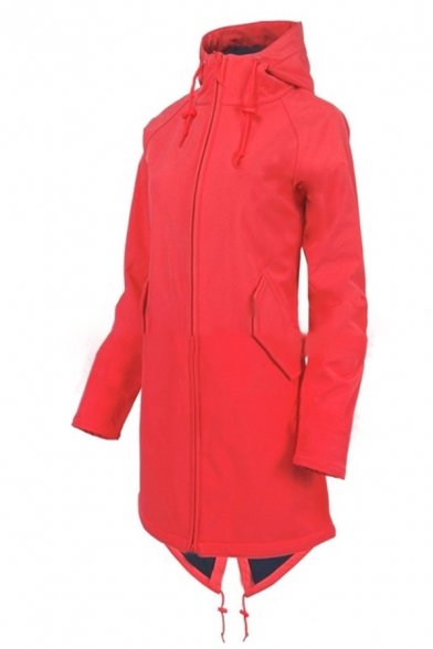 Casual Girls' Long Sleeve Hooded Zipper Front Flap Pockets Drawstring Plain Boxy Trench Coat