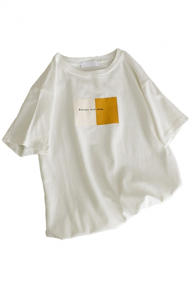 Chic Female Short Sleeve Crew Neck Letter SIMPLE BUT CHIC Contrasted Relaxed T-Shirt