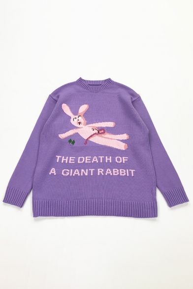 

Fantastic Letter THE DEATH OF A GIANT RABBIT Print Long Sleeve Purple Oversized Graphic Sweater, Pink, LM579889