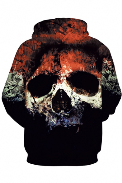 Guys Popular Skull 3D Printed Long Sleeves Relaxed Fit Drawstring Hoodie