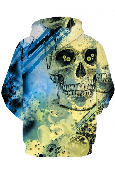 Guys Popular Skull 3D Printed Long Sleeves Relaxed Fit Drawstring Hoodie