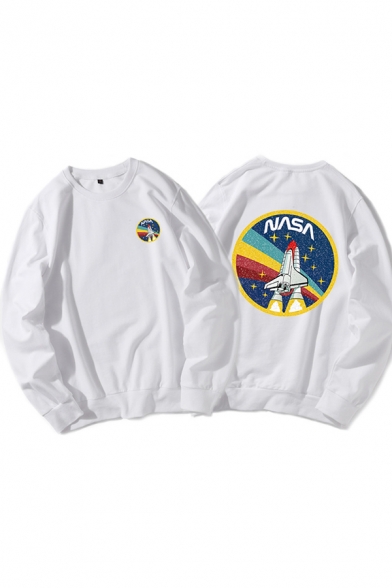 Hot Popular Letter NASA Rocket Print Long Sleeve Loose Fit Unisex Casual Sweatshirt