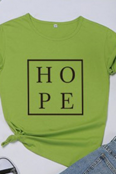 Square Letter HOPE Printed Short Sleeves Crew Neck Summer T-Shirt