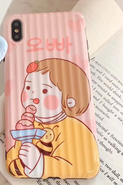 Korean Style Cartoon Pattern Curved Surface Lovers Mobile Phone Case for iPhone