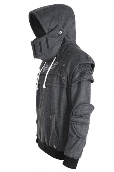New Fashion Patterned Solid Color Retro Elbow Patch Medieval Armored Knight Hoodie