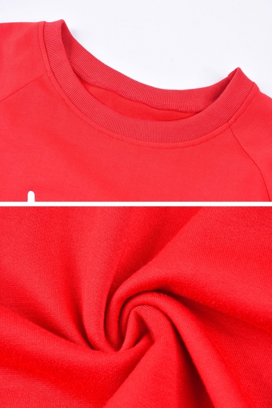 Red Trendy Long Sleeve Crew Neck TEAM RUDOLPH Reindeer Pattern Loose Fit Christmas Sweatshirt for Women