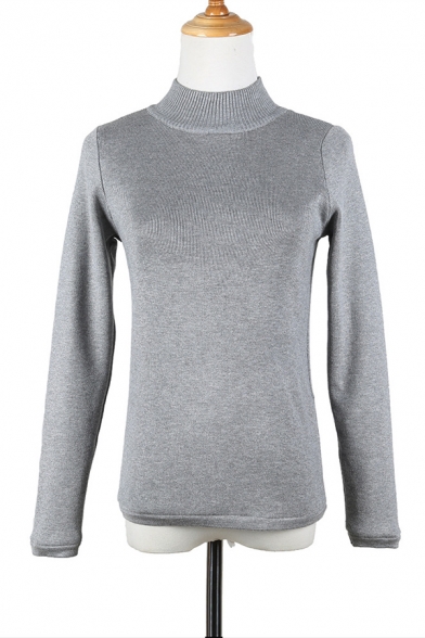 Womens Classic Plain Mock Neck Long Sleeve Slim Fit Thick Knit Top Sweater
