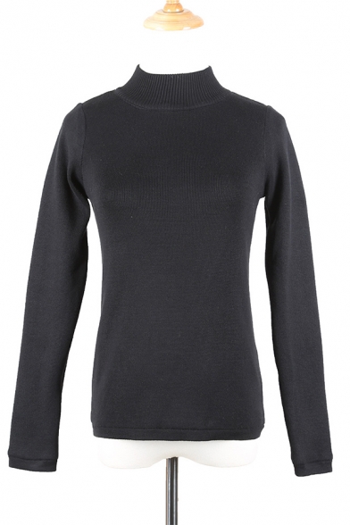 Womens Classic Plain Mock Neck Long Sleeve Slim Fit Thick Knit Top Sweater