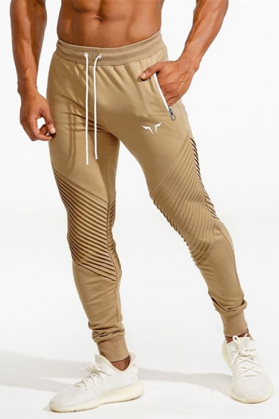 Active Drawstring Waist Pleated Detail Plain Stretch Fit Sweatpants Skinny Pants
