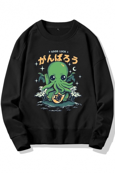 Harajuku Cartoon Octopus Printed Long Sleeve Round Neck Loose Fit Graphic Sweatshirt
