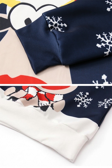 Lovely Cartoon Elk Snowflake Digital Printed Long Sleeve Blue Christmas Sweatshirt