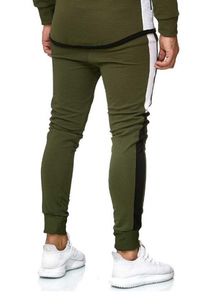 Mens Active Colorblock Stripe Printed Slim Fit Casual Sport Trousers