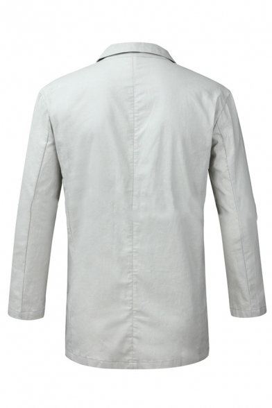Mens Leisure Plain Notched Collar Long Sleeve One Button Linen Blazer with Double Pocket