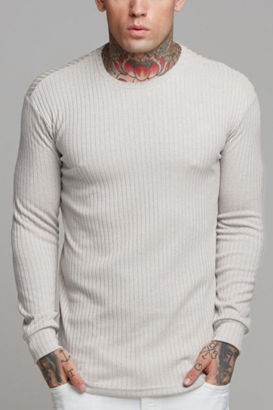 Heless Mens Round Neck Casual Contrast Knitted Basic Long Sleeve Pullover Sweater 