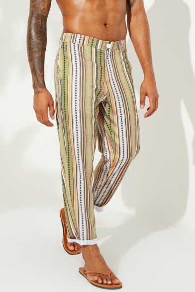 green and yellow striped pants