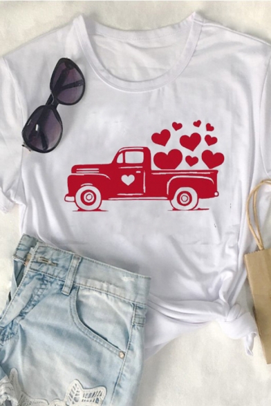 New Stylish Love Full of Truck Pattern Round Neck Short Sleeves Casual T-Shirt