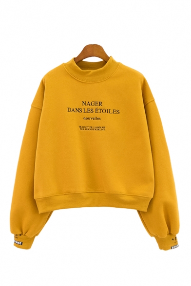 New Trendy Letter NAGER DANS LES ETOILES Long Sleeves Relaxed Fit Pullover Sweatshirt