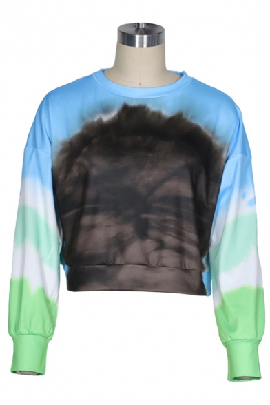 Pretty Cool Girls' Long Sleeve Crew Neck Ombre Loose Fit Crop Pullover Sweatshirt