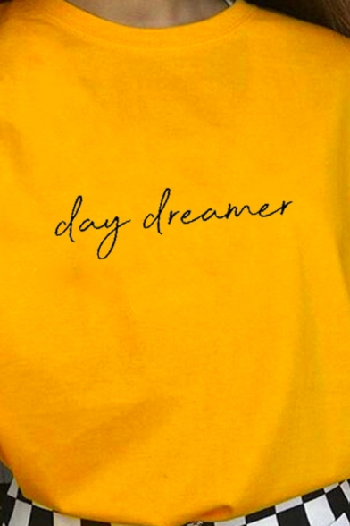 Unique Letter DAY DREAMER Printed Short Sleeves Crewneck Summer T-Shirt
