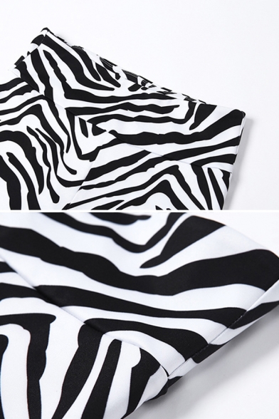 Black and White Zebra Printed One Shoulder Cropped Tank Top & Skinny Pants Co-ords