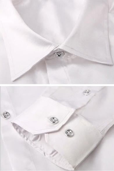 Charming Mens Plain Long Sleeve Button Up Silk Tuxedo Shirt for Banquet Party