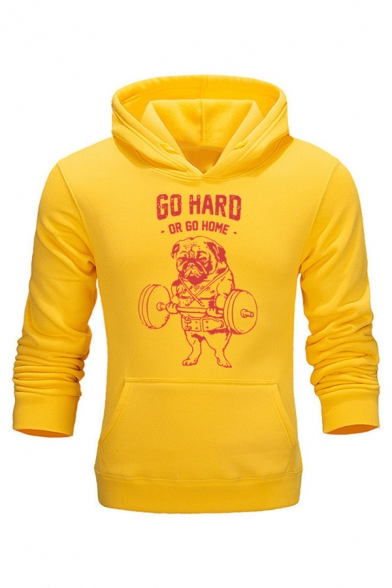 Cool Letter GO HARD OR GO HOME Printed Long Sleeve Fitted Graphic Hoodie