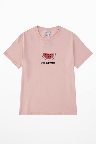 Cute Girls' Short Sleeve Crew Neck Fruit Graphic Relaxed T-Shirt