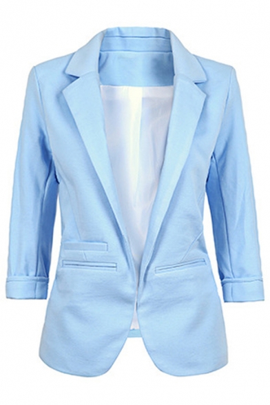 Formal Work Ladies' Roll Tab Sleeve Notch Collar Pockets Side Slim Fit Plain Blazer