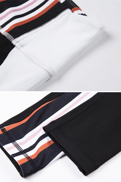 Hot Fashion Stripe Patchwork Cutout Back Tank Top Skinny Sweatpants Two Piece Sports Suit