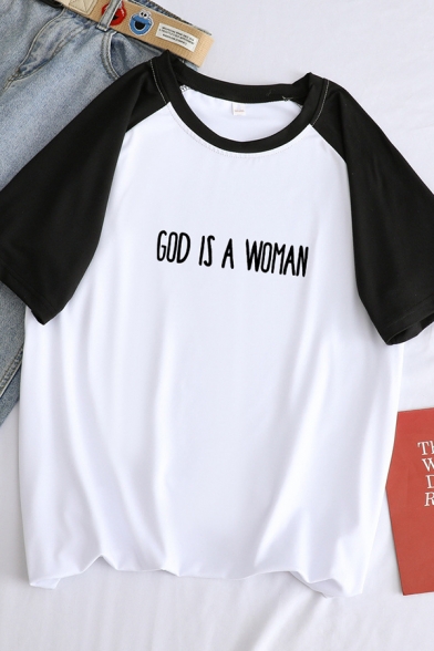 

Personality Letter GOD IS A WOMAN Print Raglan Short Sleeve Round Neck Loose T-Shirt, Blue;green;orange;white;purple, LC583416