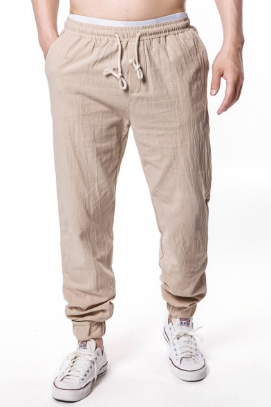 Sport Fashion Plain Drawstring Waist Ankle Banded Pants Loose Trousers for Men