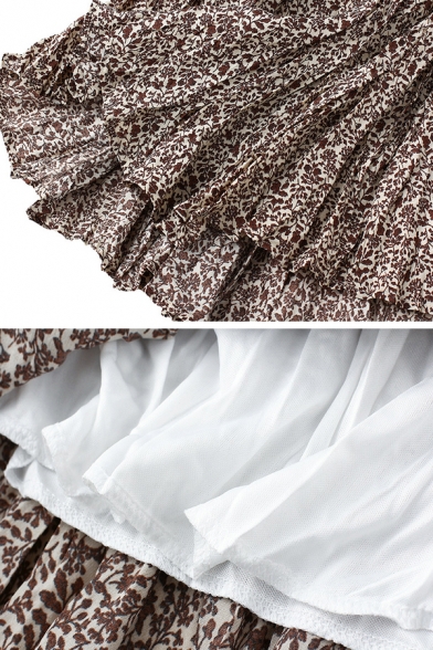 Elegant Ladies' Elastic Waist All Over Floral Printed Maxi Pleated A-Line Skirt