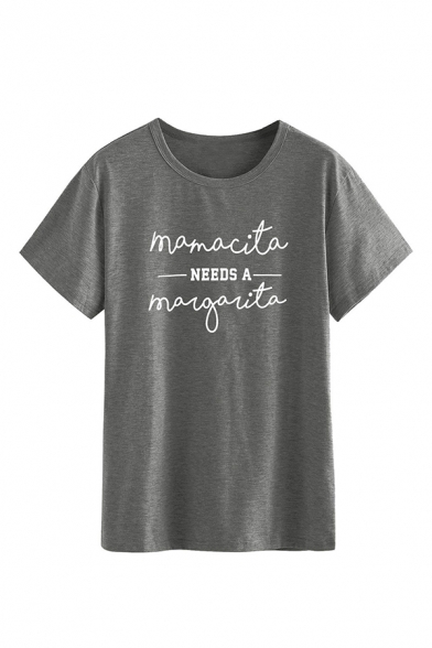 Funny Casual Short Sleeve Crew Neck Letter MAMACITA NEEDS A MARGARITA Loose Fit T Shirt for Female