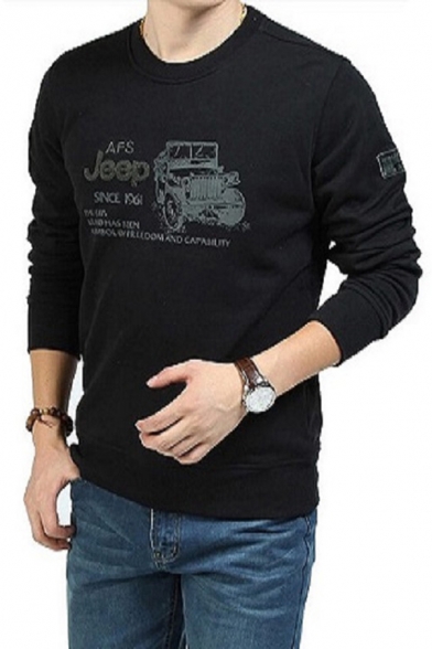 Funny Letter JEEP Printed Long Sleeves Crew Neck Leisure Graphic Sweatshirt