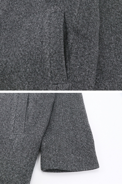 Girls' Fashion Long Sleeve Lapel Collar Pockets Side Sherpa Fleece Baggy Duffle Coat in Dark Grey