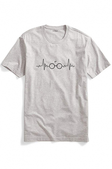 Glasses Heartbeats Pattern Short Sleeves Round Neck Unisex T-Shirt