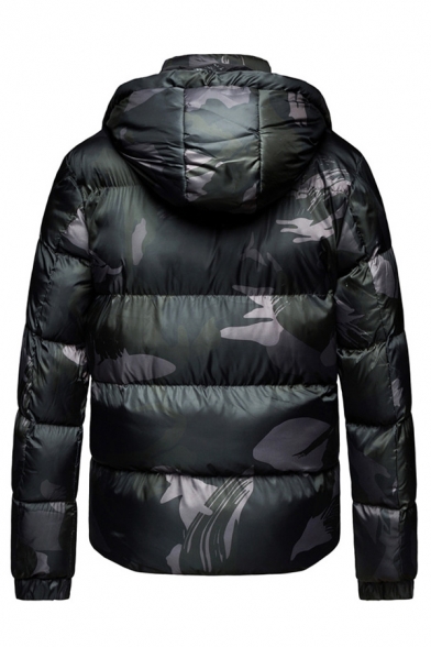 Vska Men Camouflage Slim Casual Packable Puffy Jacket with Hood 