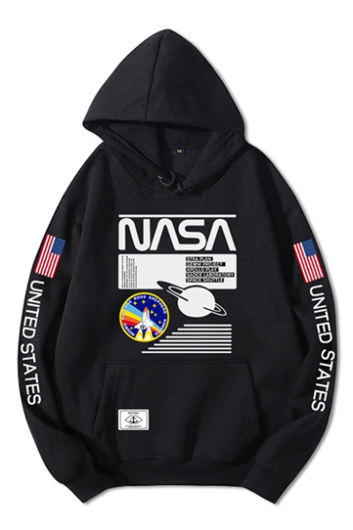 Men's Stylish NASA Letter Printed Long Sleeves Oversized Graphic Hoodie with Pocket