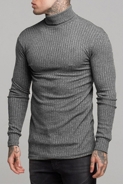 CRYYU Men Pullover Long Sleeve Turtleneck Solid Color Kint Sweater 