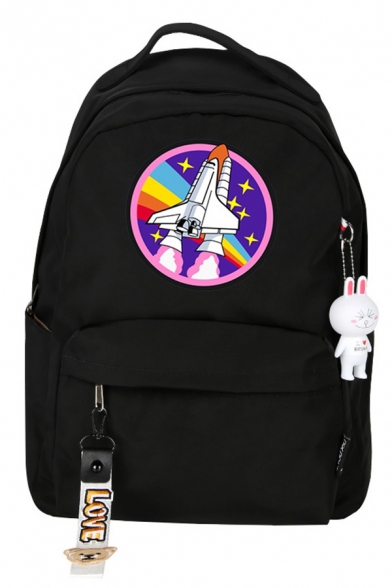 New Stylish NASA Rainbow Cartoon Rocket Printed Backpack School Bag