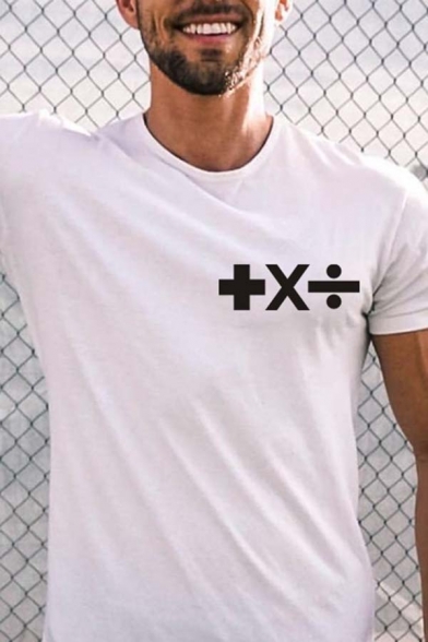 Unique Mathematical Notation Printed Short Sleeves Round Neck White T-Shirt