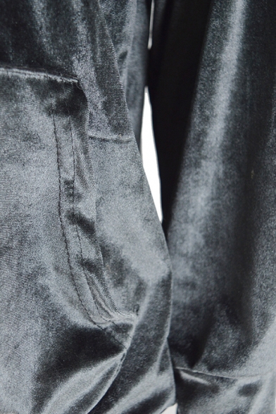 Womens Simple Letter Printed Long Sleeve Relaxed Fit Dark Gray Velvet Pullover Hoodie