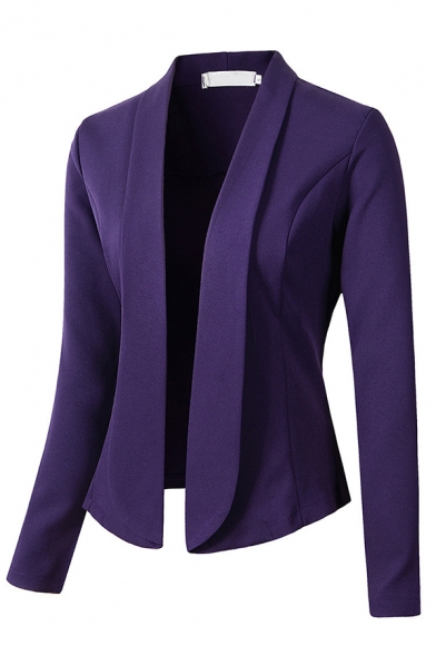 Basic Formal Long Sleeve Shawl Collar Slim Fit Plain Blazer for Women