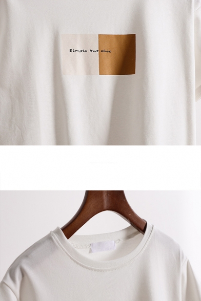 Chic Female Short Sleeve Crew Neck Letter SIMPLE BUT CHIC Contrasted Relaxed T-Shirt