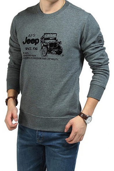 Funny Letter JEEP Printed Long Sleeves Crew Neck Leisure Graphic Sweatshirt